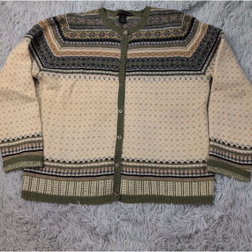 Vintage Sarah Spencer Sweater Womens XL Biege Lambs Wool Cardigan Button Up
